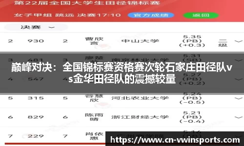 巅峰对决：全国锦标赛资格赛次轮石家庄田径队vs金华田径队的震撼较量