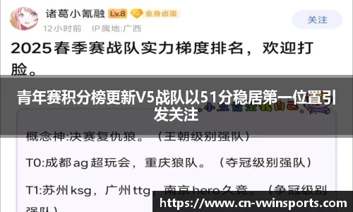 青年赛积分榜更新V5战队以51分稳居第一位置引发关注